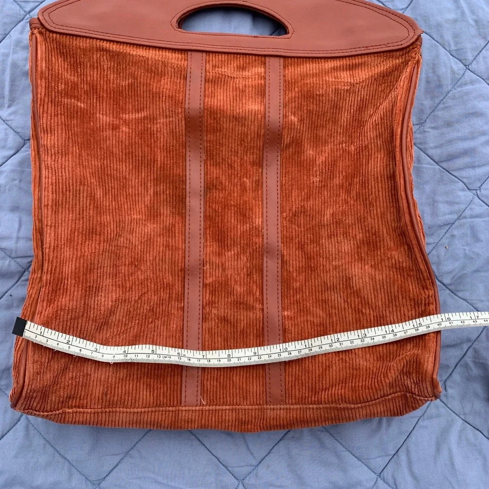 Vintage 90s corduroy shopper bag w/ leather‎ trim in rust-orange